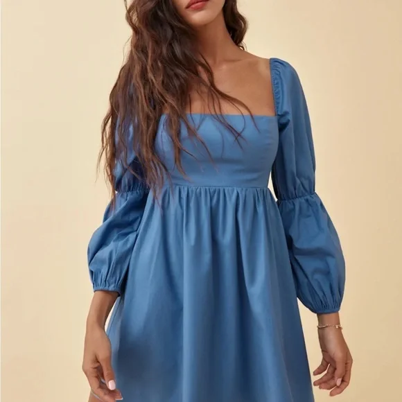 Reformation Michaela Puff-Sleeve Organic Cotton Mini Dress sz 6 - Picture 1 of 5